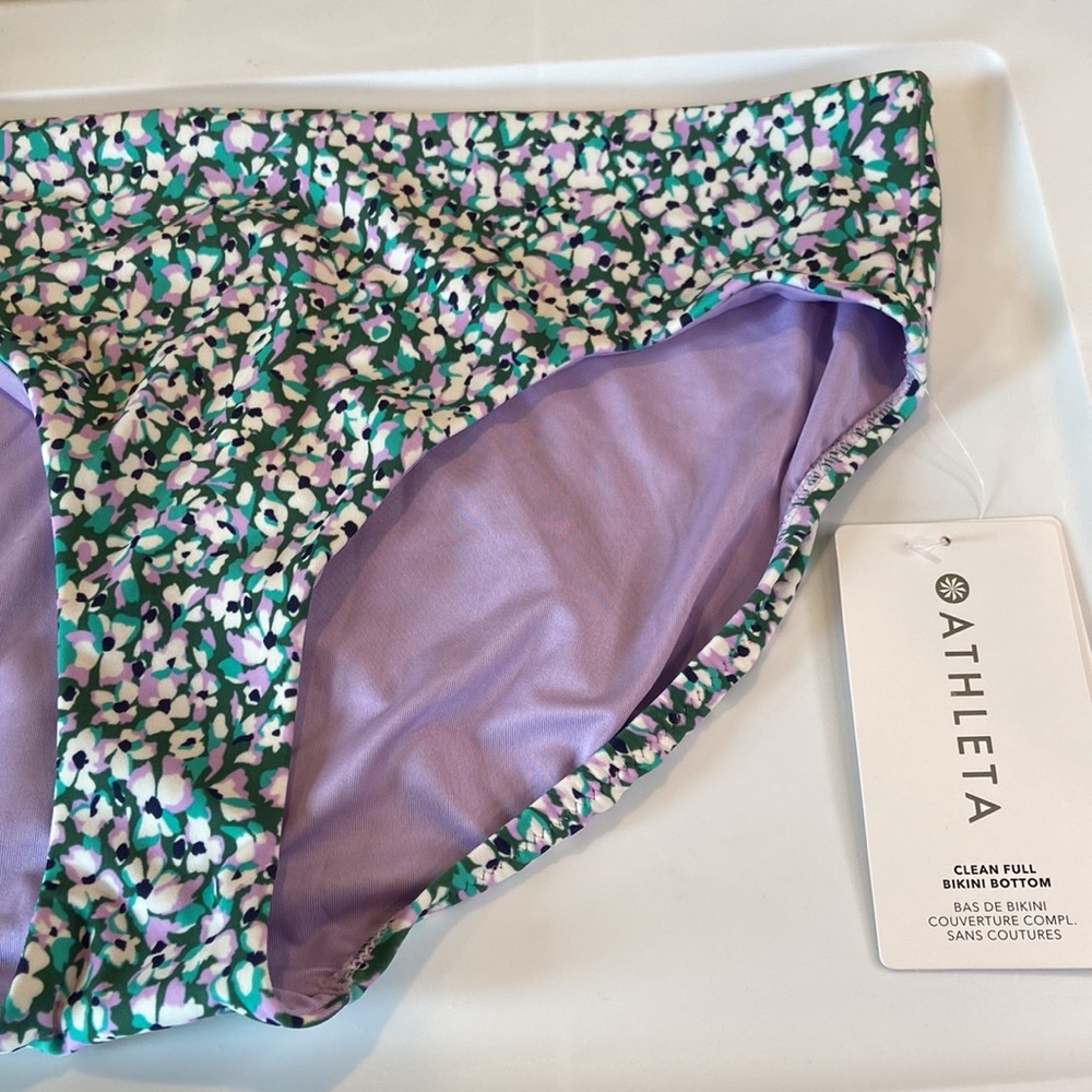 Athleta clean full bikini, bottom purple green floral size large - Picture 3 of 6